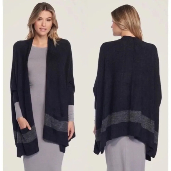 Barefoot Dreams CozyChic Cliffside Wrap One Size Black Graphite 902 Women’s - Picture 1 of 7